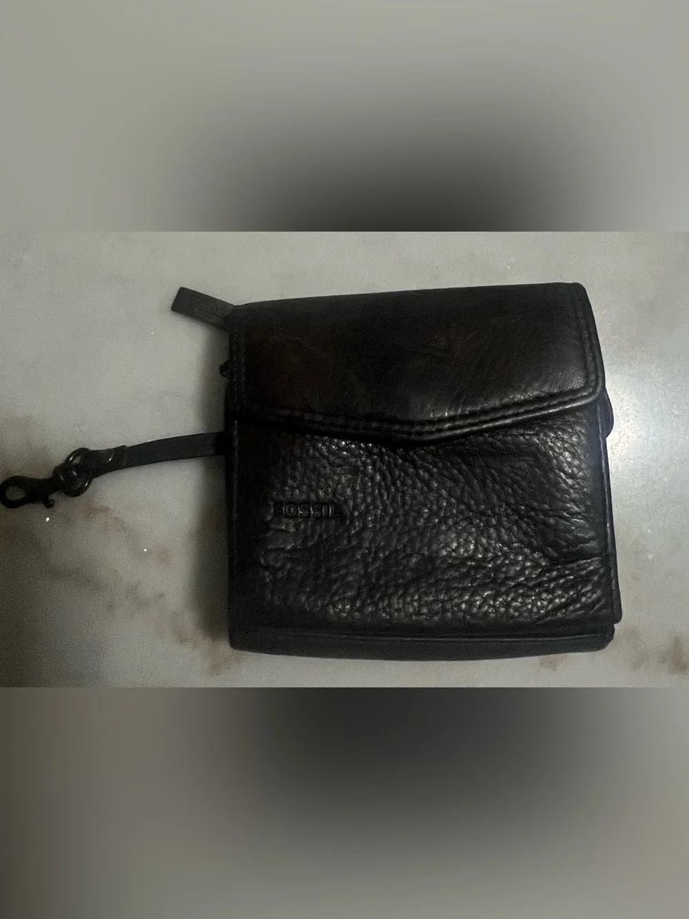 Fossil Genuine Leather Dark Brown Fold Wallet Zipper Coin Purse ID Wallet
